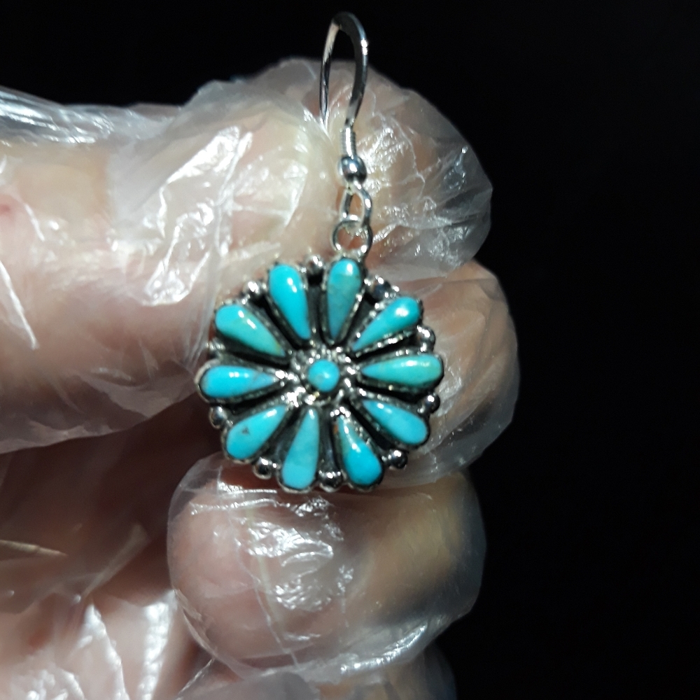Santa Fe Style Natural Turquoise Earrings e - Picture 3 of 3